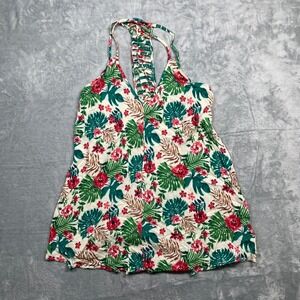 Aakaa Floral Tropical Tank Top Womens Small Multicolor Ladder Cutout Racerback